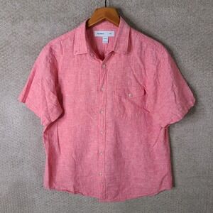 Old Navy Shirt Mens Large Coral Linen Blend Slim Fit Short Sleeve Button Up